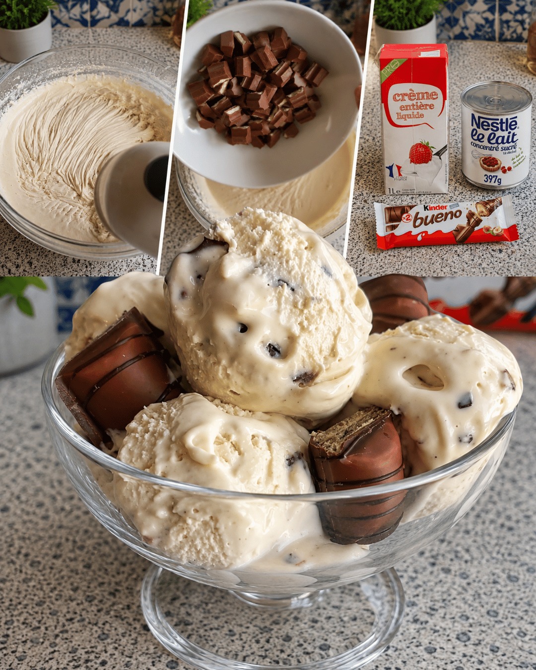 Pašdarināts Kinder Bueno saldējums (saldējuma mašīna nav nepieciešama un īpaši krēmīgs)