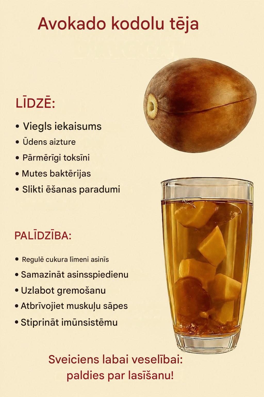Avokado kodolu tēja: ieguvumi, pagatavošana un padomi veselībai