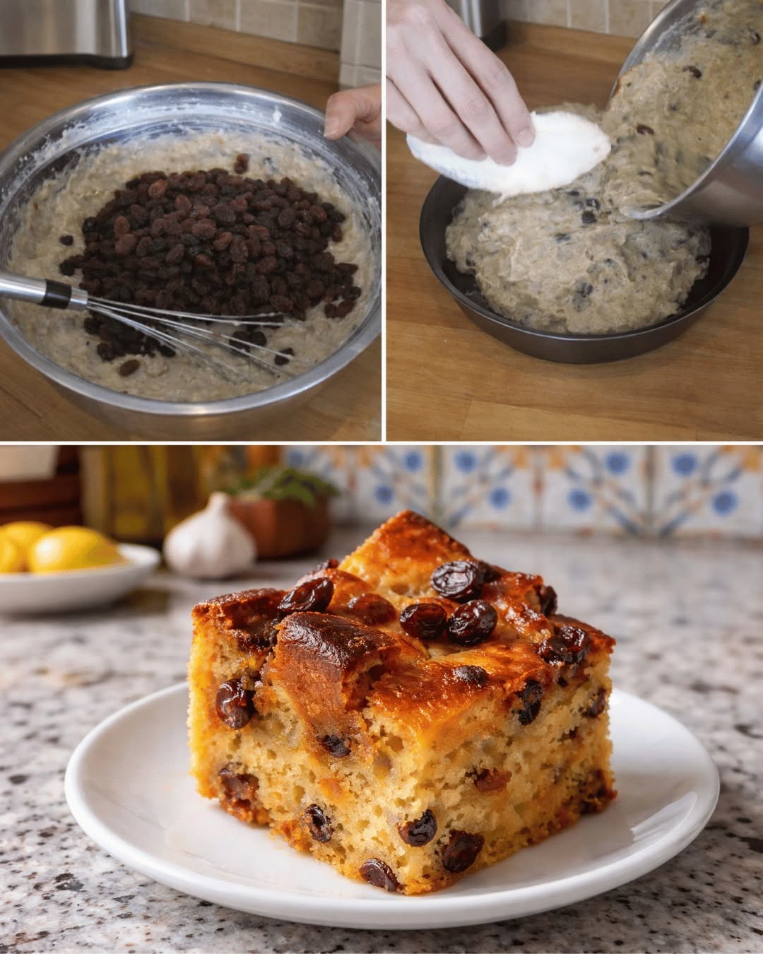 Tradicionāls mājās gatavots rozīņu pudiņš