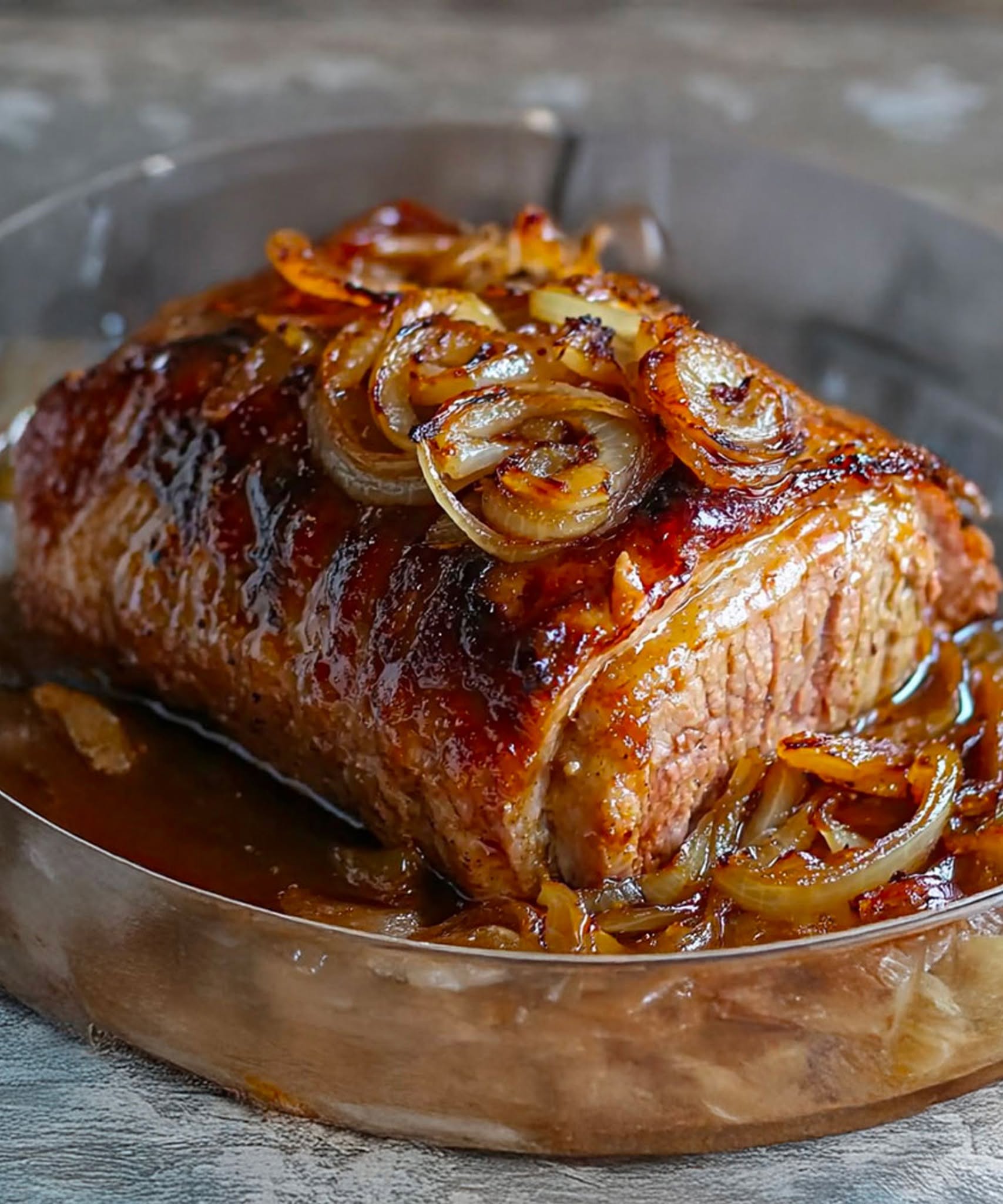 Medū karamelizēta cepta cūkgaļa ar zeltainiem sīpoliem 🍖🧅