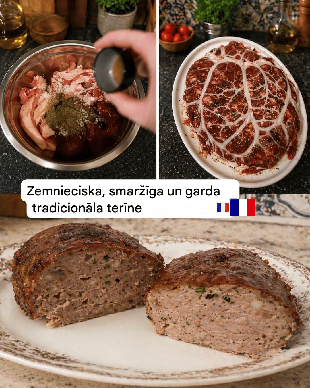 Tradicionāla lauku terīne, amatnieku gaļas izstrādājumu stilā