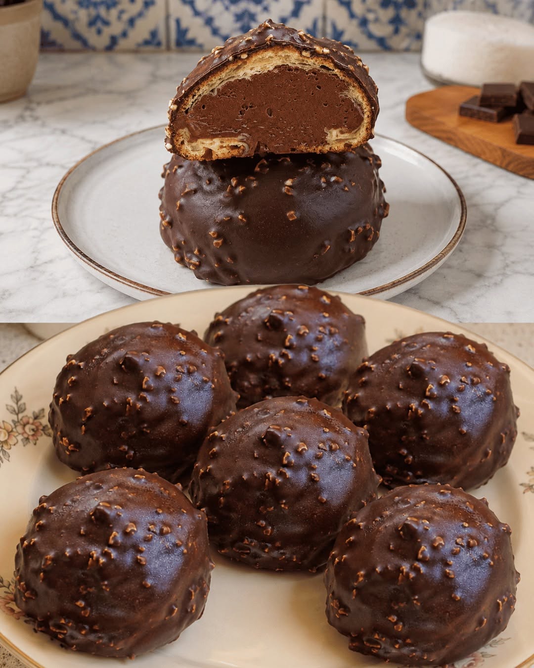 Šokolādes un kraukšķīgu mandeļu kūciņas “Choux Domes” (ultra gardēžu mīklas izstrādājumi)