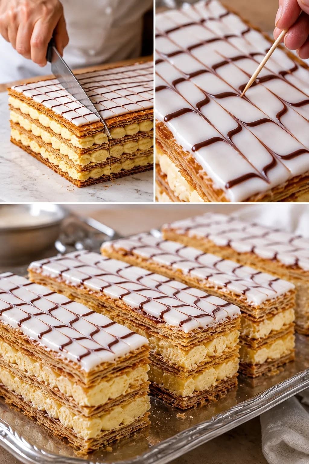Klasiskā mille-feuille, franču konditorejas stilā