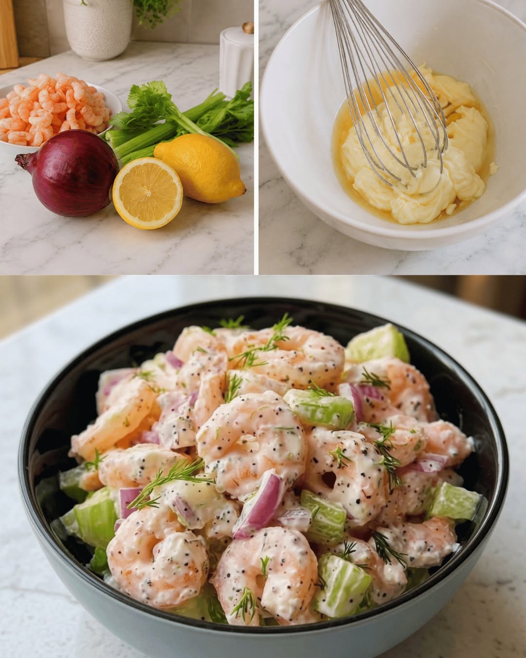 Krēmīgi garneļu salāti — mājas īpašā citronu mērce
