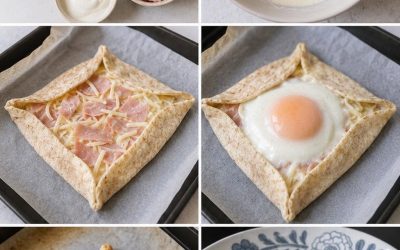Cepta tortilja, pildīta ar šķiņķi, sieru un olu